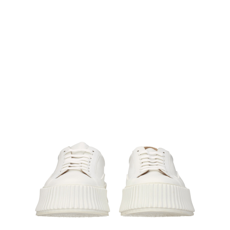 Jil Sander white leather platform sneakers with ridged soles