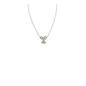 Vivienne Westwood silver chain necklace featuring a bow pendant with an orb charm.