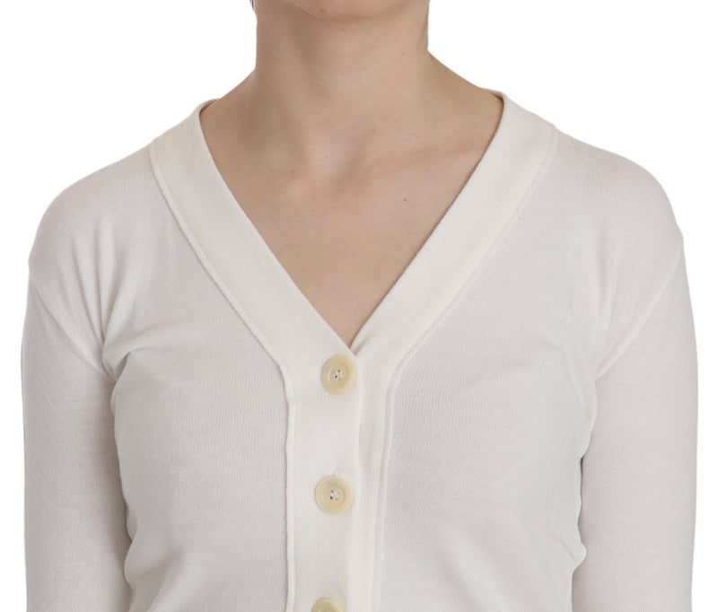 White knit V-neck long sleeve button-up cardigan sweater