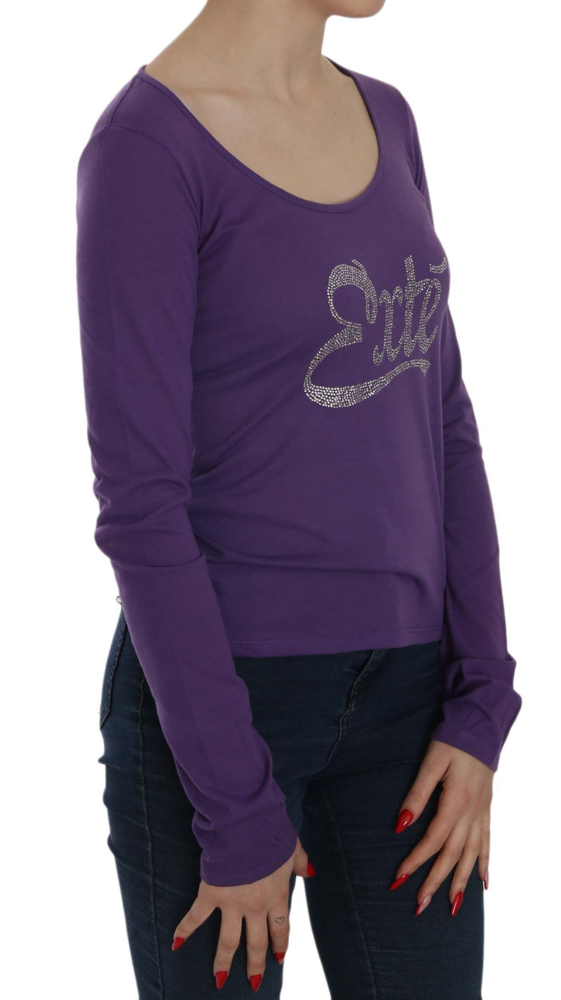 Purple long sleeve casual top with crystal embellished logo on chest