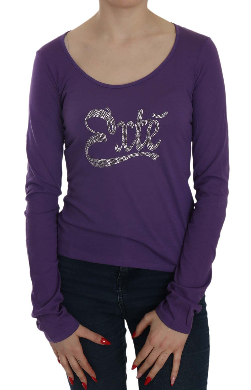 Purple long sleeve casual top with crystal embellished Exté logo on the chest