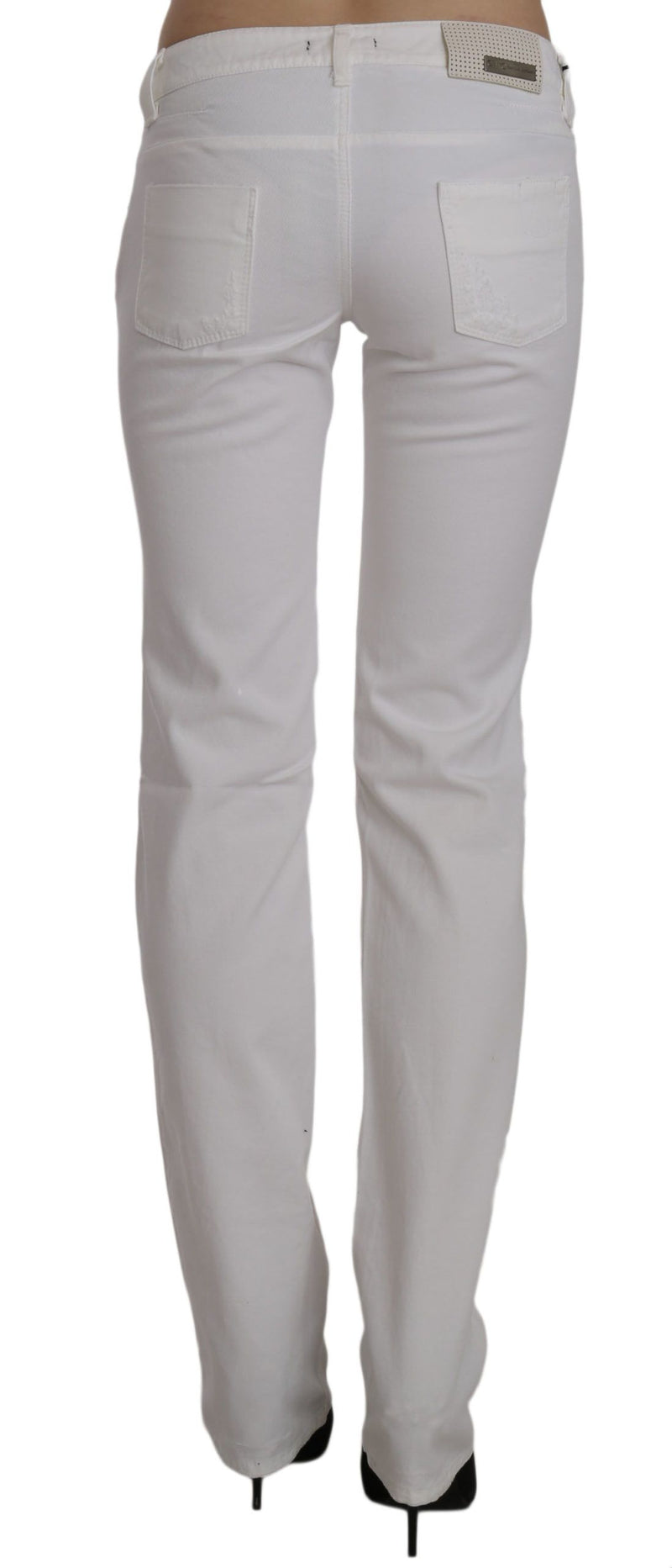 White cotton slim fit straight jeans seen from the back