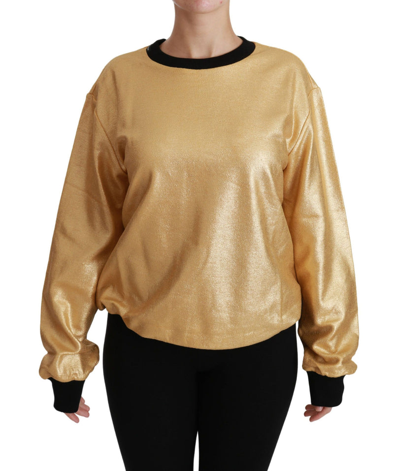 Gold cotton crewneck pullover sweater with black trim