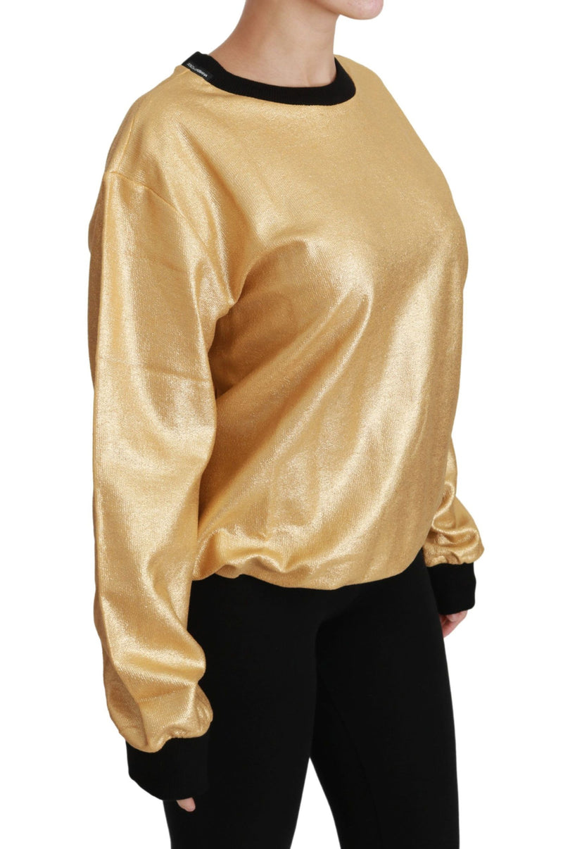 Gold metallic cotton crewneck pullover sweater with black trim