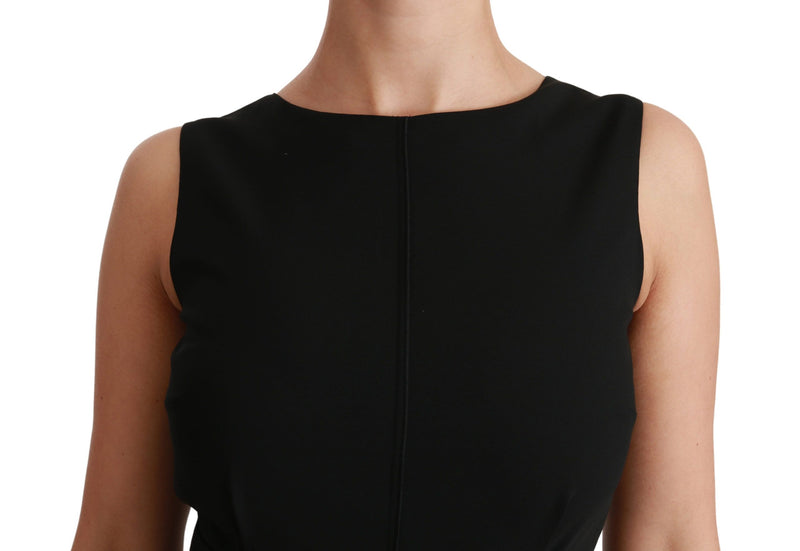 Black sleeveless sheath formal dress in a stretch fabric