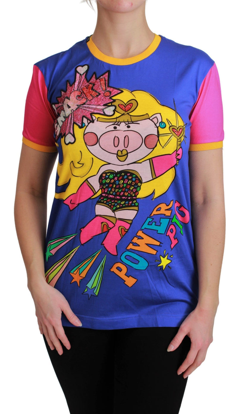 Purple cotton t-shirt with pink sleeves and Supergirl pig graphic print