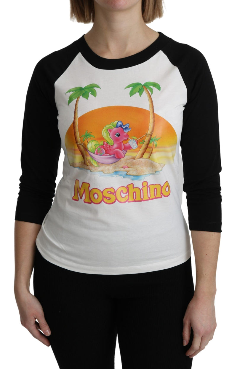 White and black cotton raglan t-shirt with My Little Pony graphic print and Moschino logo