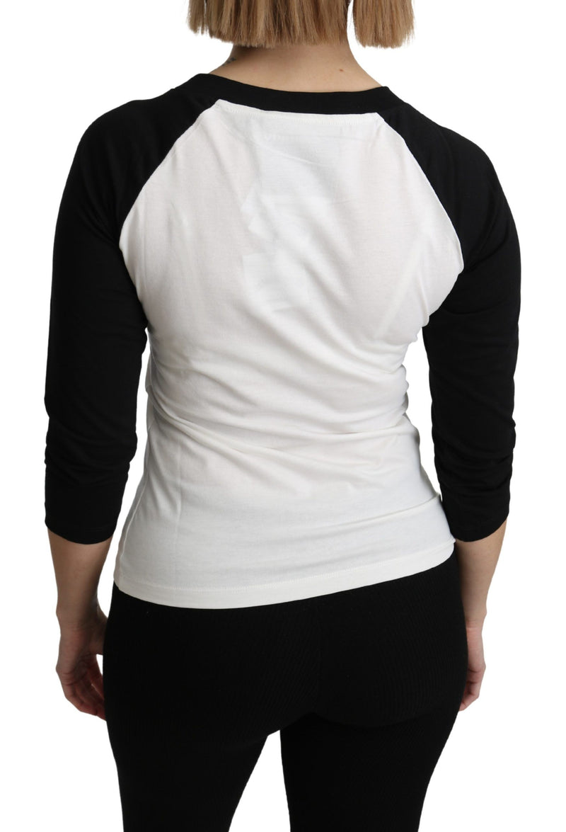 White and black cotton raglan t-shirt viewed from the back
