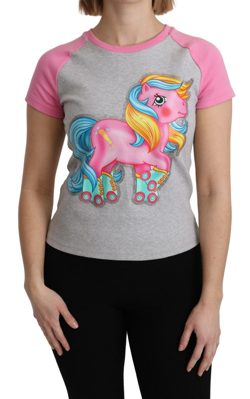 Gray and pink cotton raglan t-shirt featuring a My Little Pony graphic with roller skates