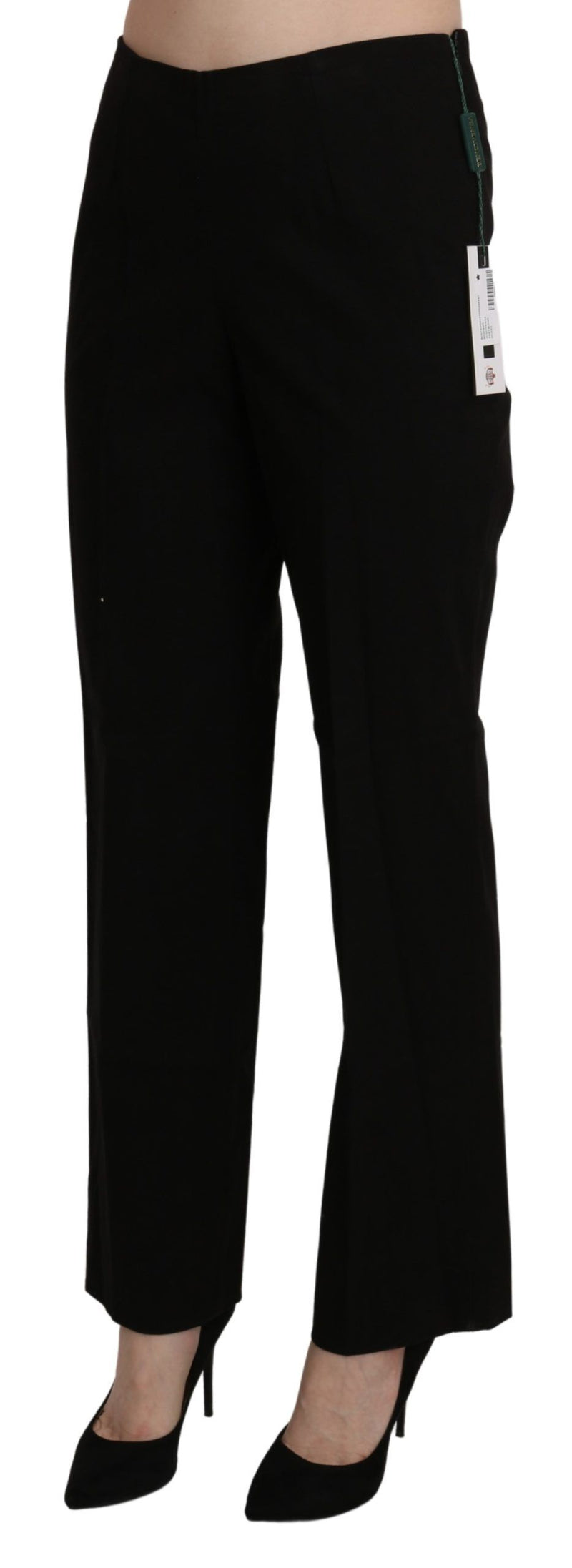 Black high waist straight dress trousers worn with black heels