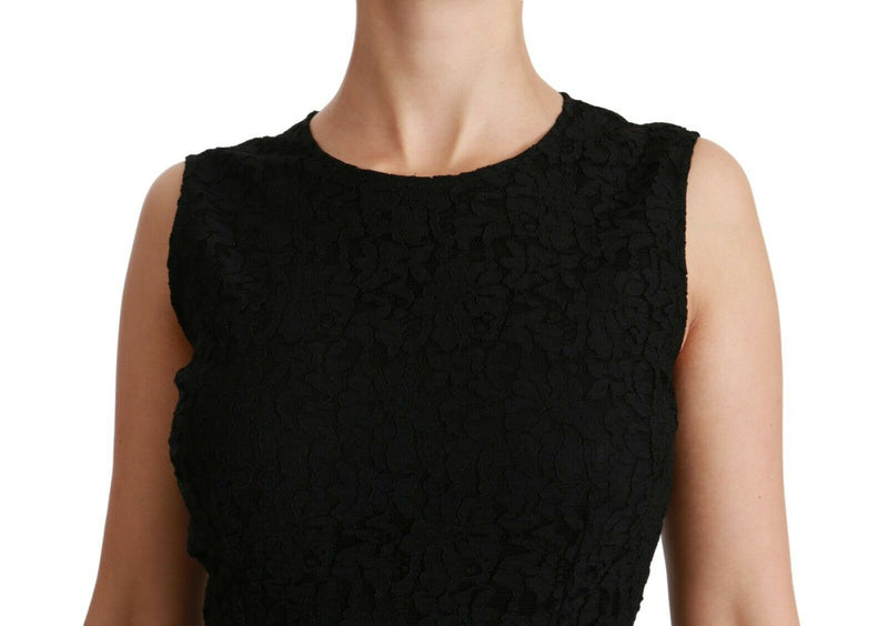 Black floral lace sleeveless sheath dress