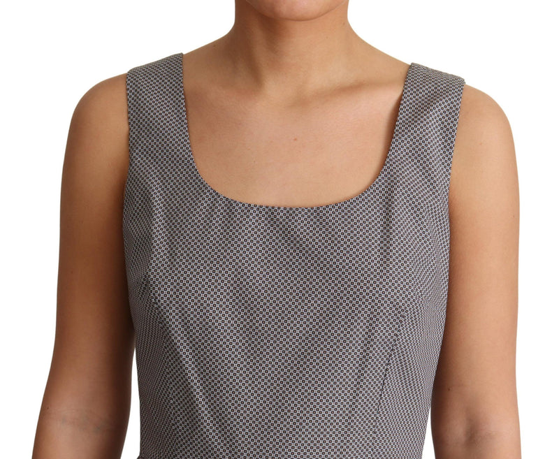 Blue and beige geometric cotton sleeveless scoop neck dress