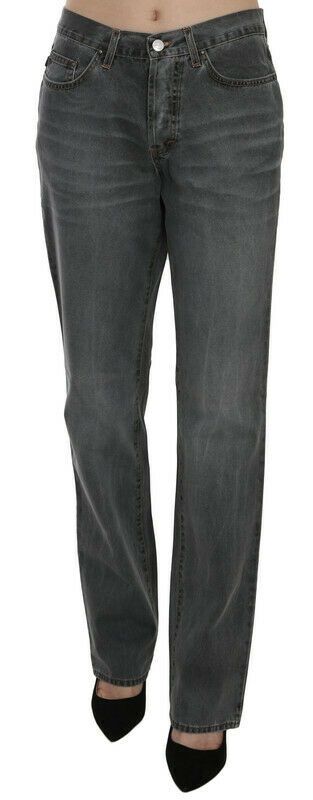 Gray washed mid-waist straight denim jeans