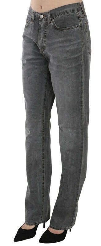 Gray washed mid-waist straight denim jeans
