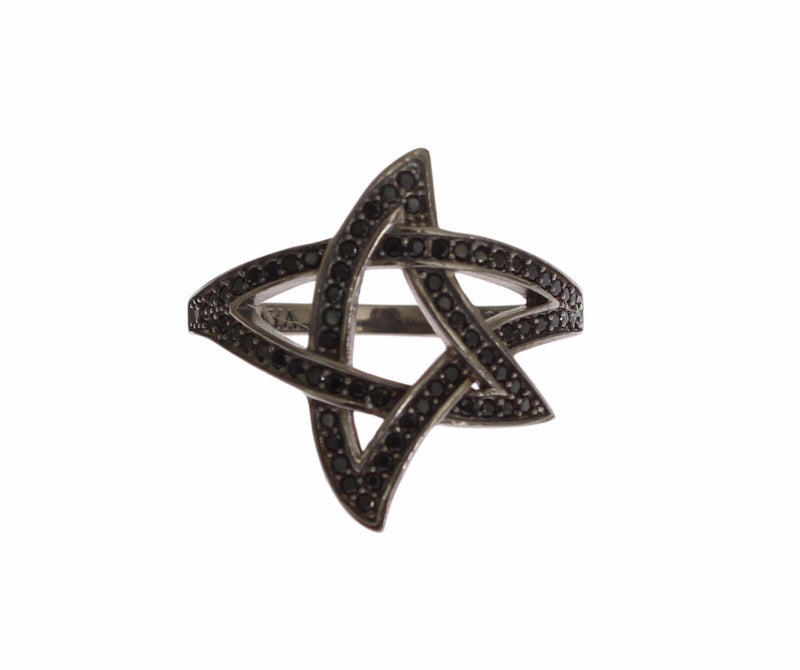 Nialaya Black CZ Rhodium 925 Silver Womens Ring