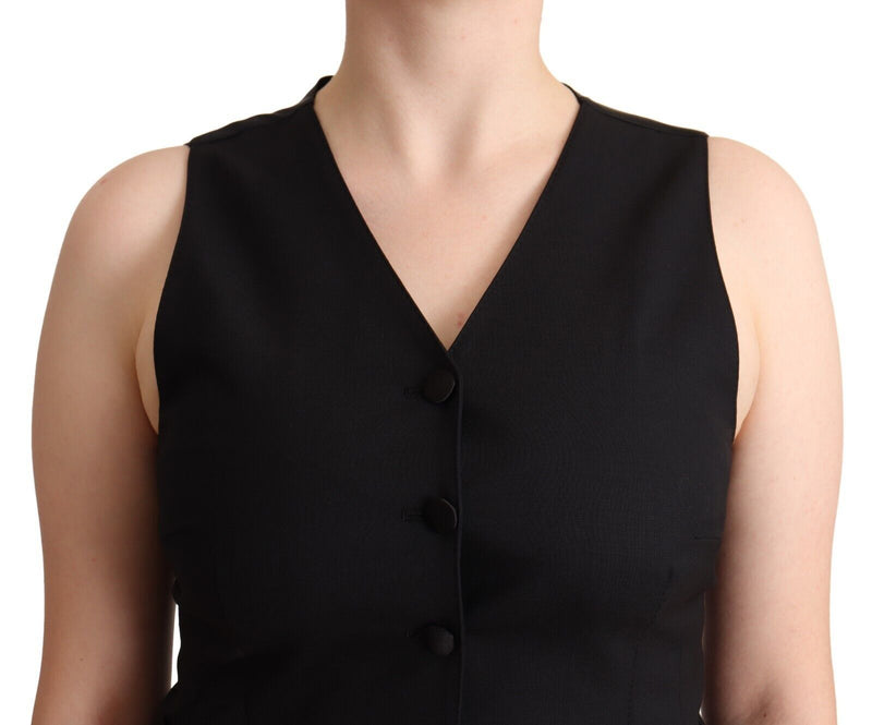 Black V-neck sleeveless button-down vest top