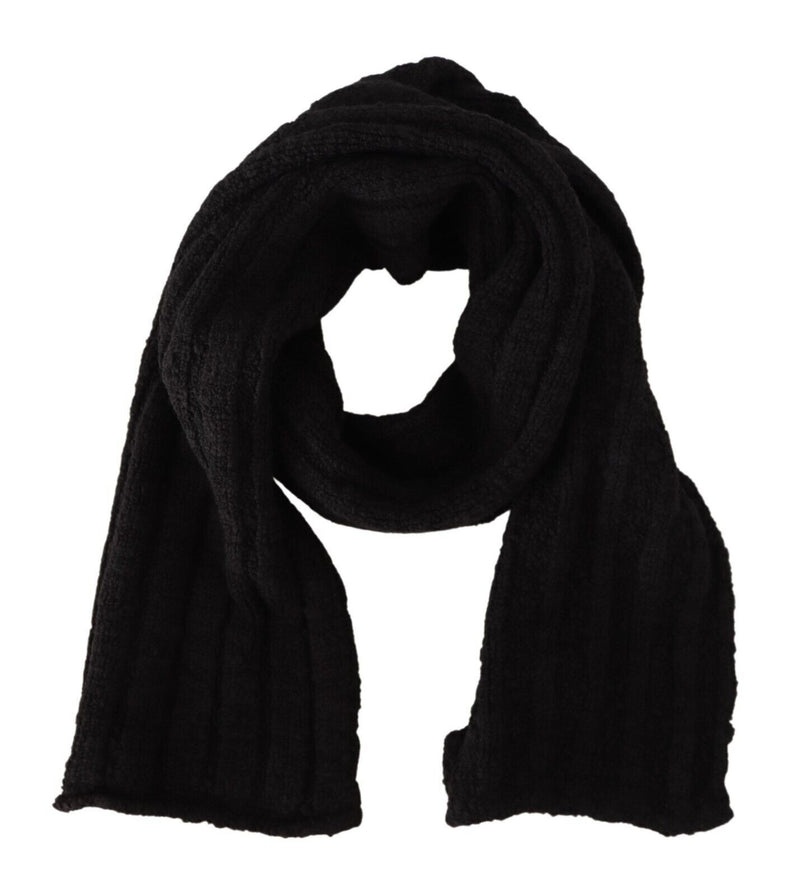 Black knitted virgin wool scarf draped in a loop style