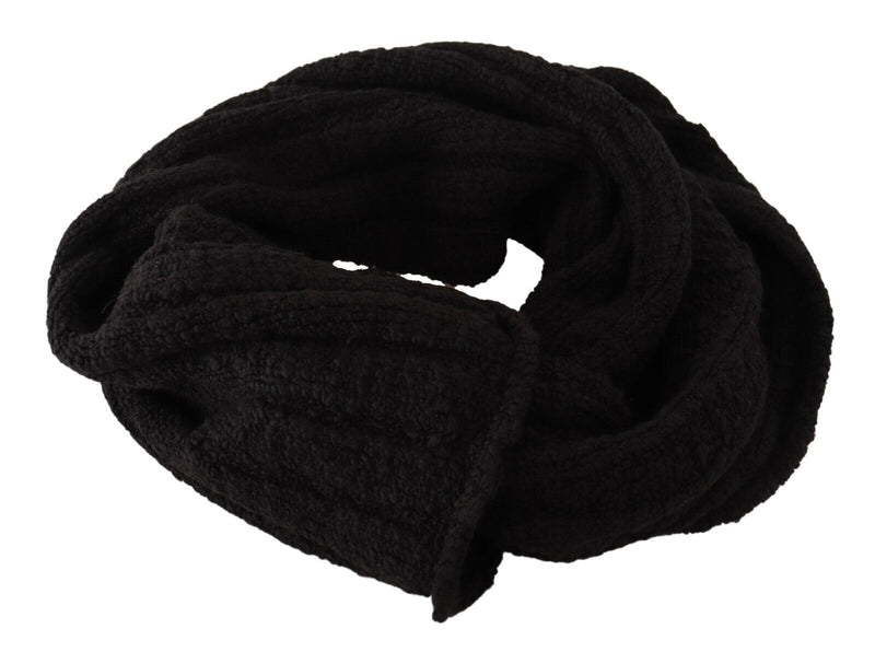 Black virgin wool knitted infinity scarf shawl