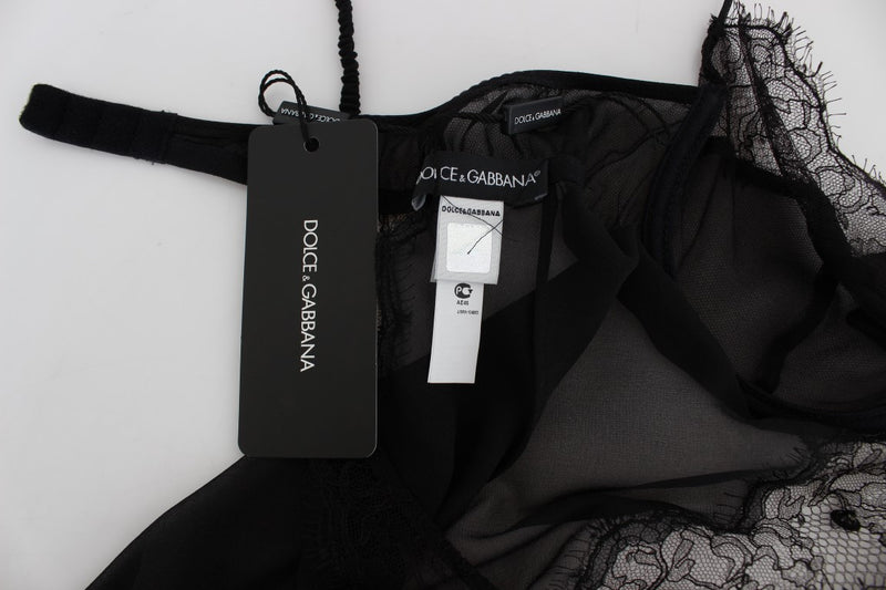Black silk and lace babydoll lingerie top with tags attached