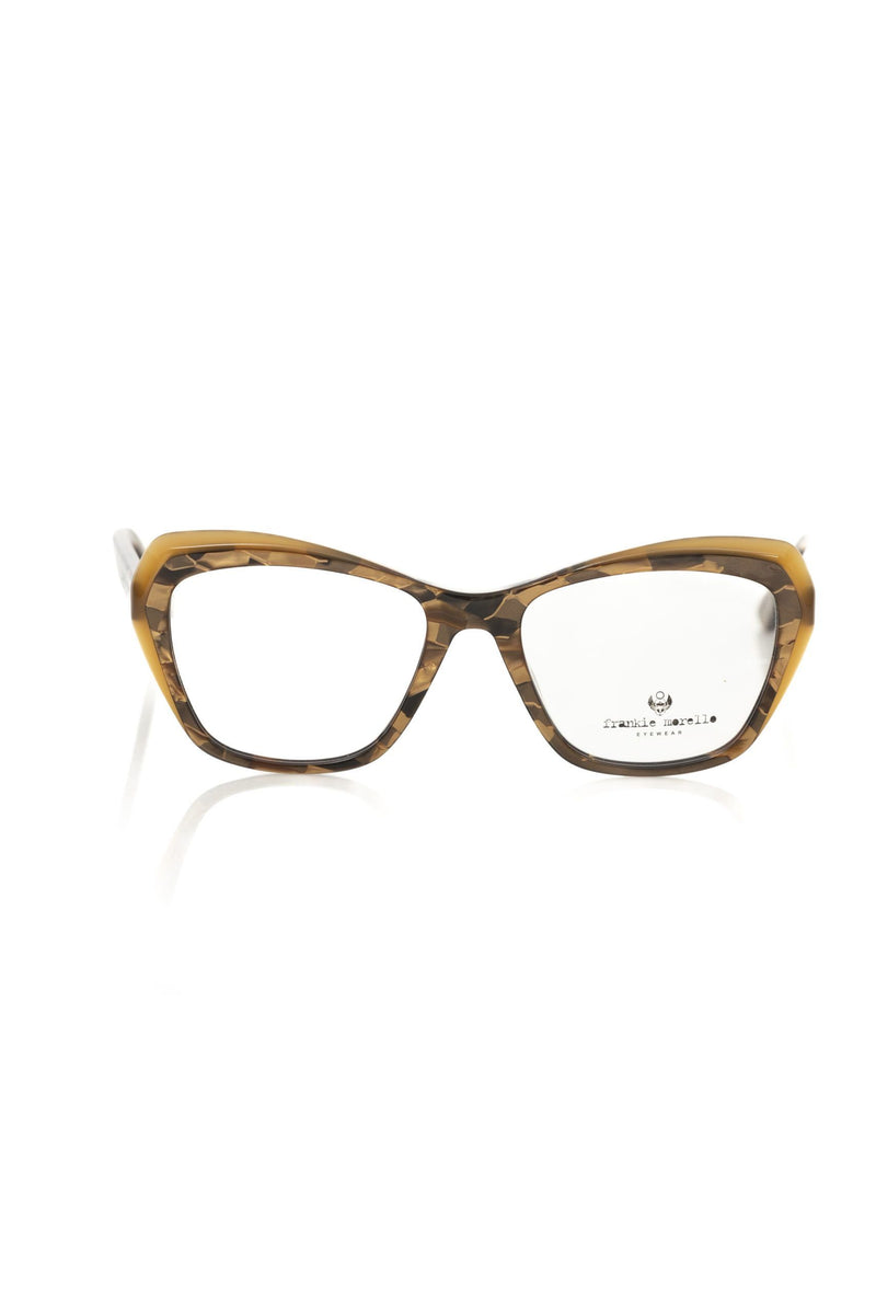 Frankie Morello beige acetate women's eyeglass frame with geometric tortoiseshell pattern