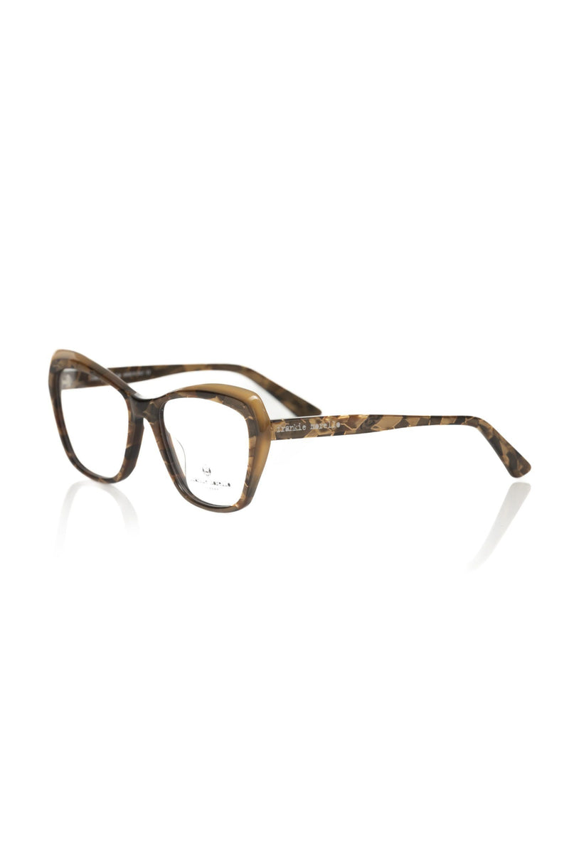 Frankie Morello beige acetate women's eyeglass frame in a cat-eye style with tortoiseshell pattern