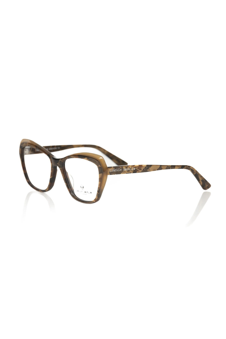 Frankie Morello beige acetate women's eyeglass frame with geometric tortoiseshell pattern