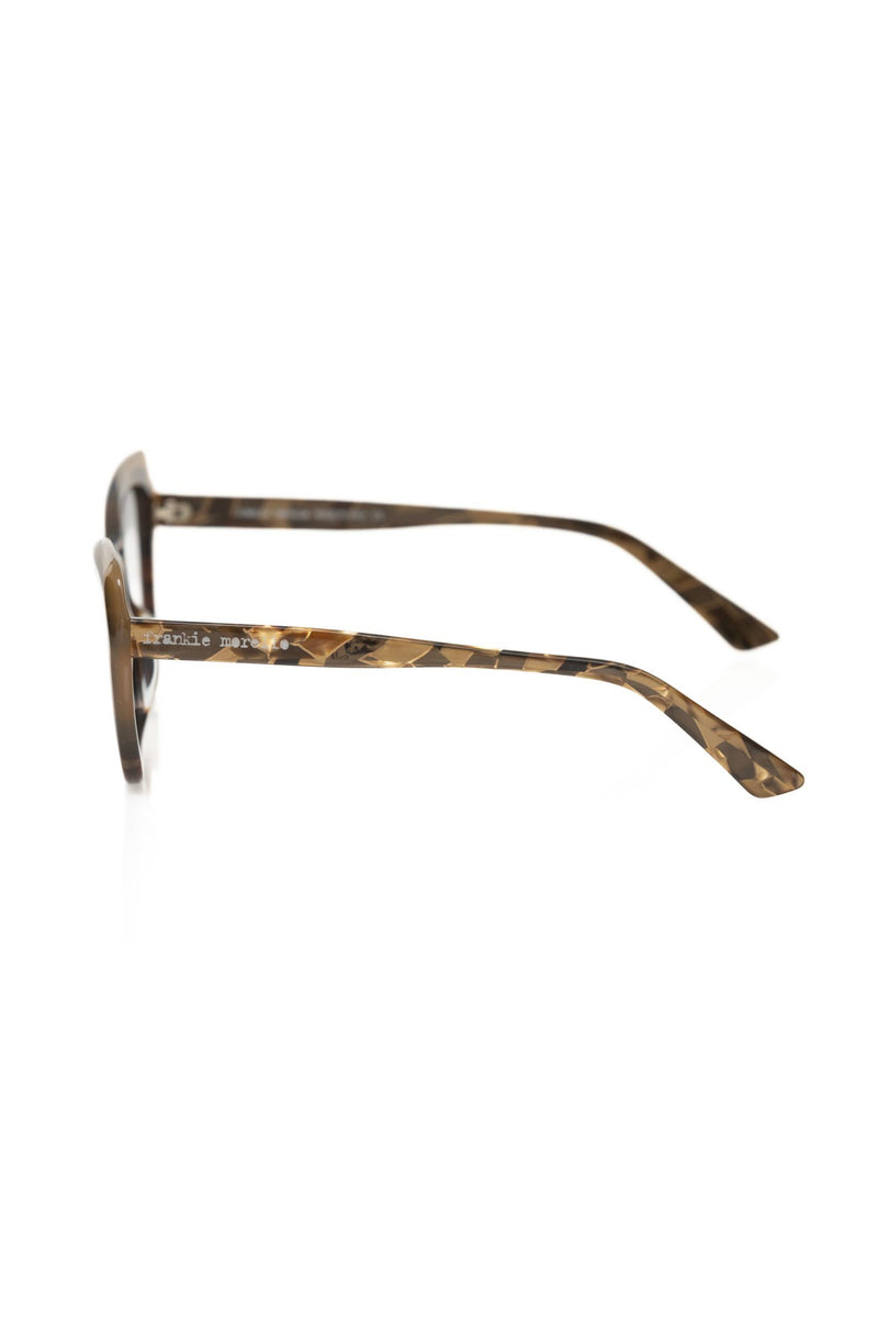 Frankie Morello beige and brown tortoiseshell acetate eyeglass frame in side view