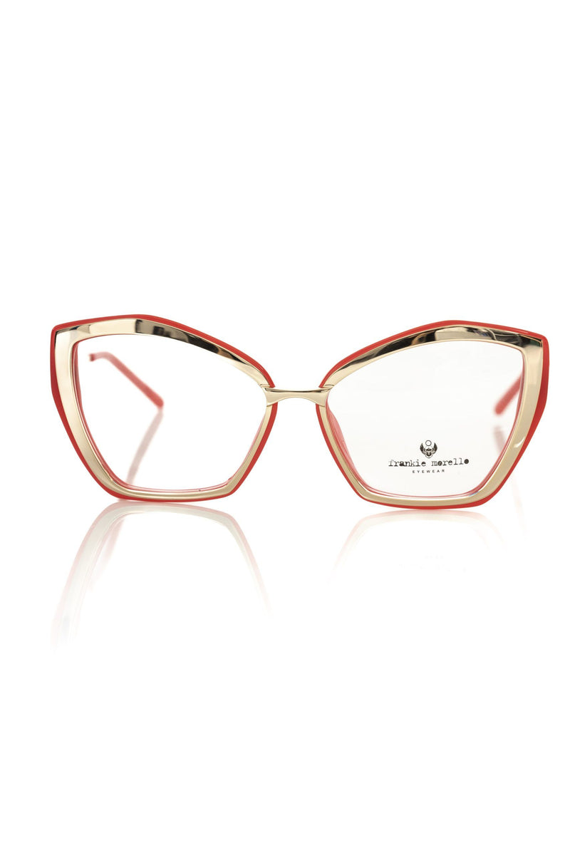 Red acetate and gold women's cat-eye eyeglasses frames