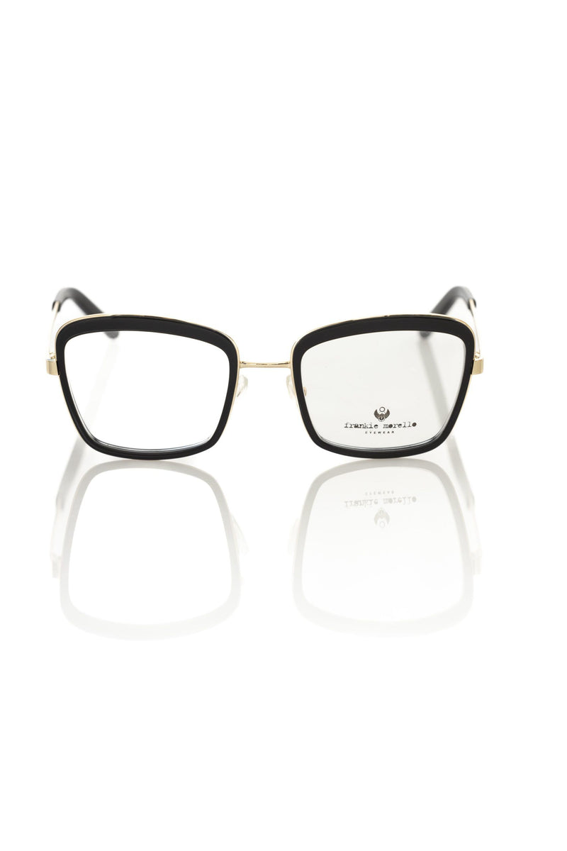 Black and gold metallic women's square eyeglass frames