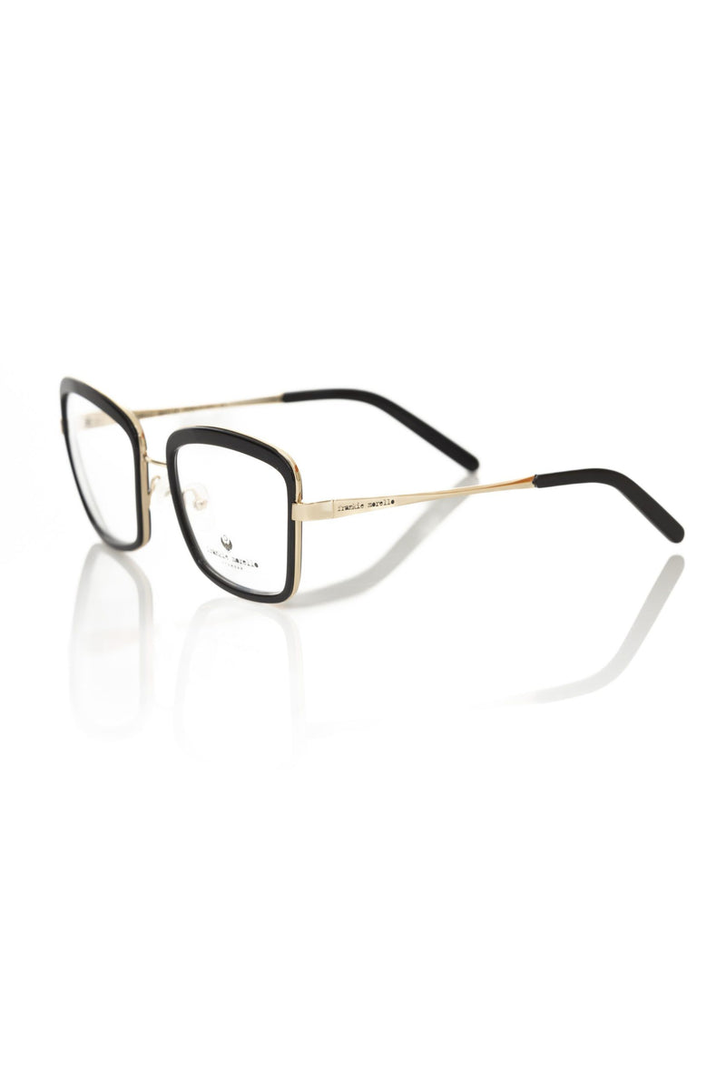 Black and gold metallic square women's eyeglass frame