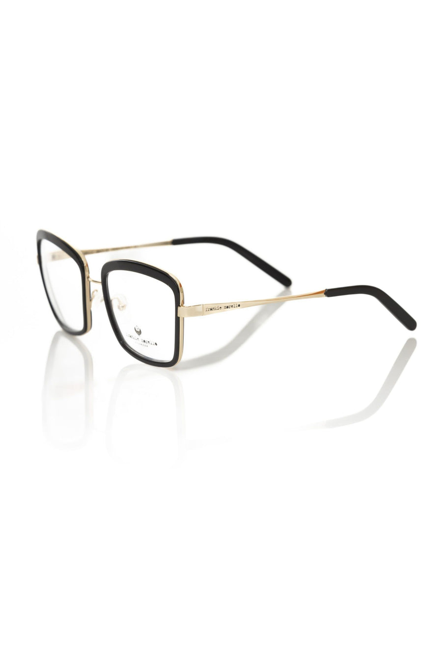 Black and gold metallic women's square eyeglass frames
