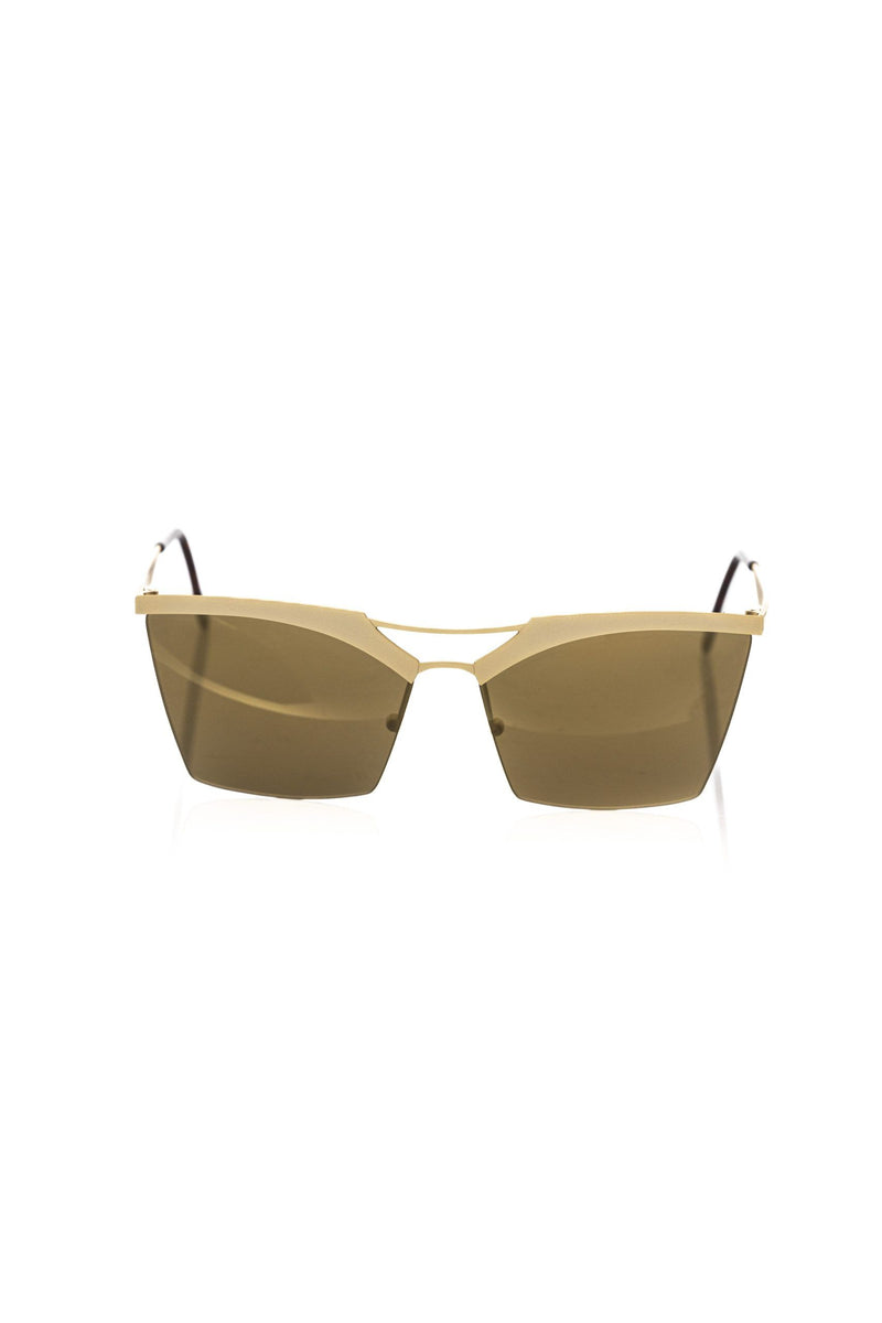 Gold metallic sunglasses with geometric flat-top frames and tinted lenses