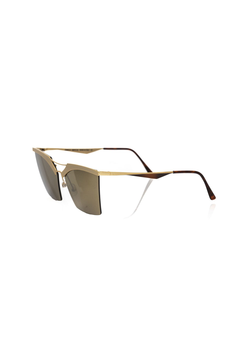 Gold metallic sunglasses with geometric flat-top frames and tinted lenses