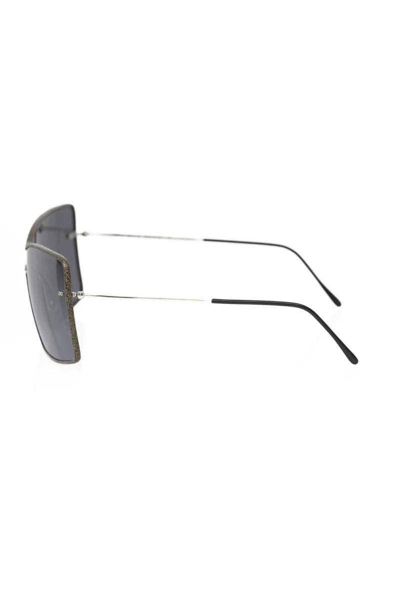Black metallic fiber women's sunglasses with dark tinted lenses and thin metal temples viewed from the side