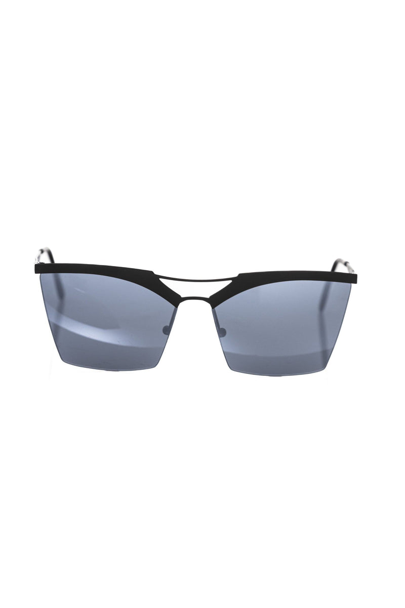 Black metallic women's sunglasses with dark tinted lenses and a straight brow bar