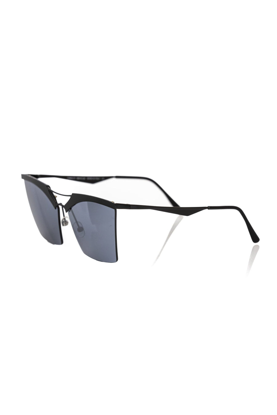 Black metallic women's sunglasses with dark tinted lenses and a straight brow bar