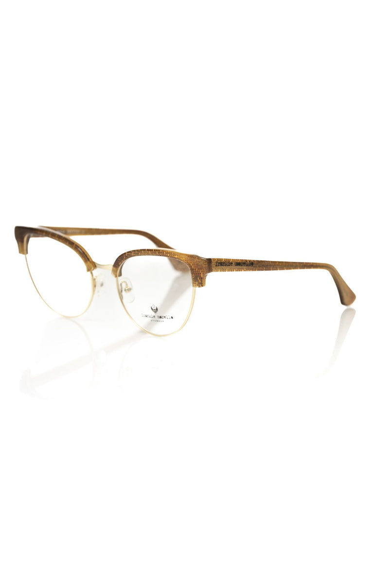 Brown metallic fiber women's eyeglasses with half-rim frames