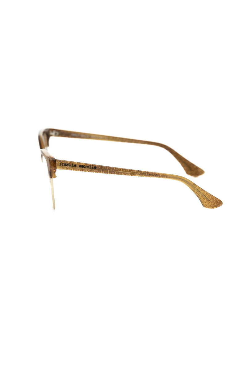 Frankie Morello brown metallic fibre women's eyeglasses frame in a half-rim style viewed from the side