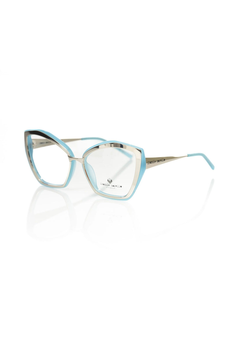 Blue and silver cat-eye acetate and metal women's eyeglass frames