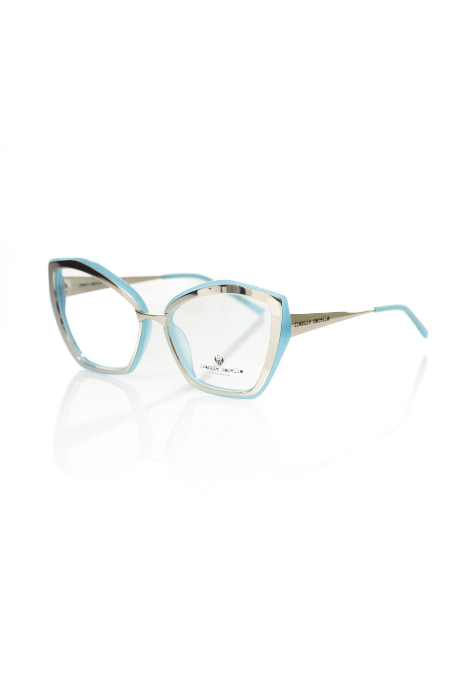 Light blue and silver cat-eye acetate eyeglass frames for women