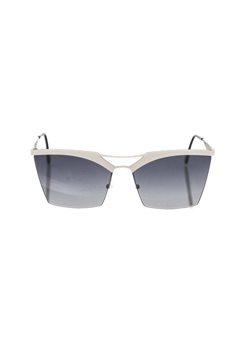 Silver metallic sunglasses with square frames and gradient tinted lenses