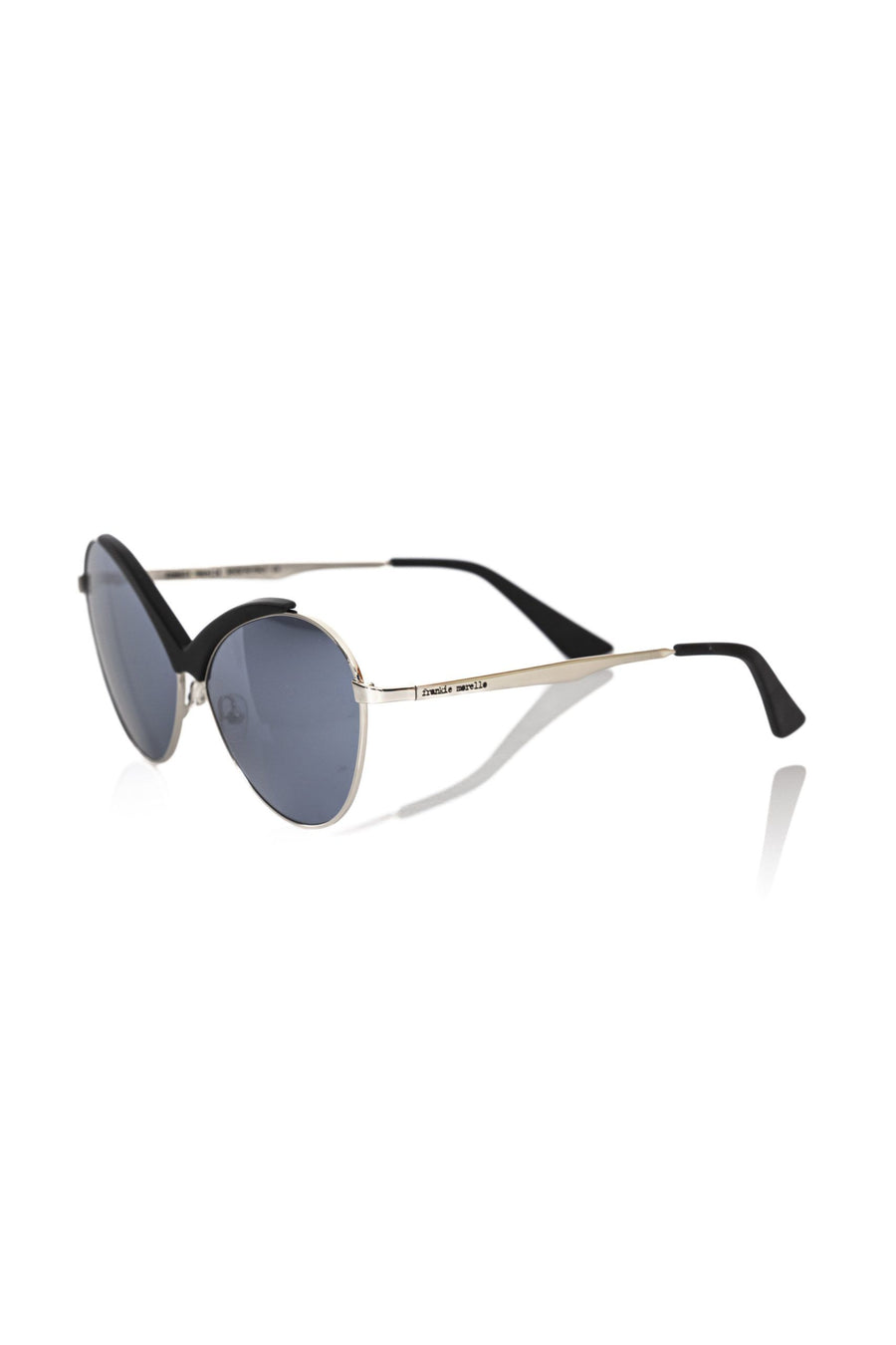 Black metallic women sunglasses with grey lenses and a unique winged frame