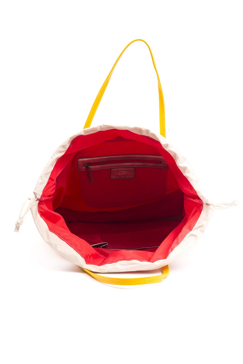 Open yellow polyester women shoulder bag with a red interior lining