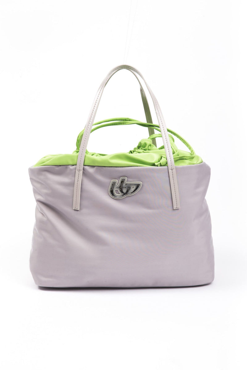 BYBLOS gray polyester women's shoulder bag with green drawstring lining and dual top handles