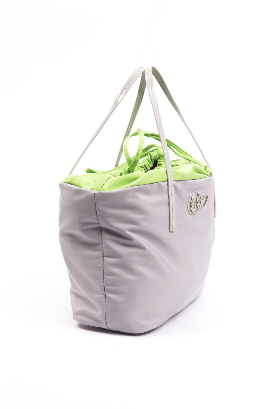 BYBLOS gray polyester women's shoulder bag with green drawstring lining and dual top handles