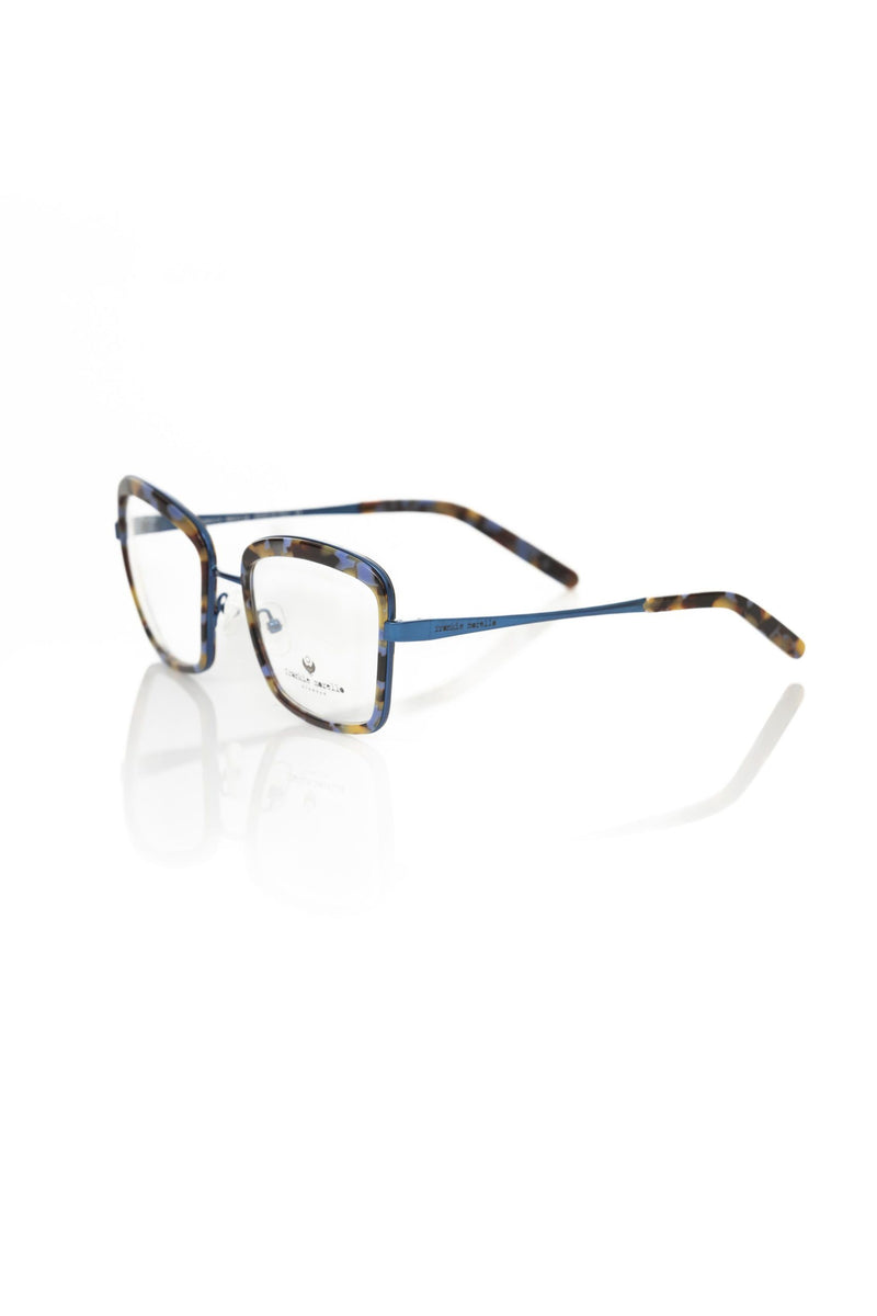 Frankie Morello blue metallic women's square eyeglass frame with tortoiseshell print