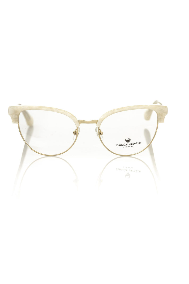 Frankie Morello white and gold cat eye eyeglasses frame with thin metallic rims