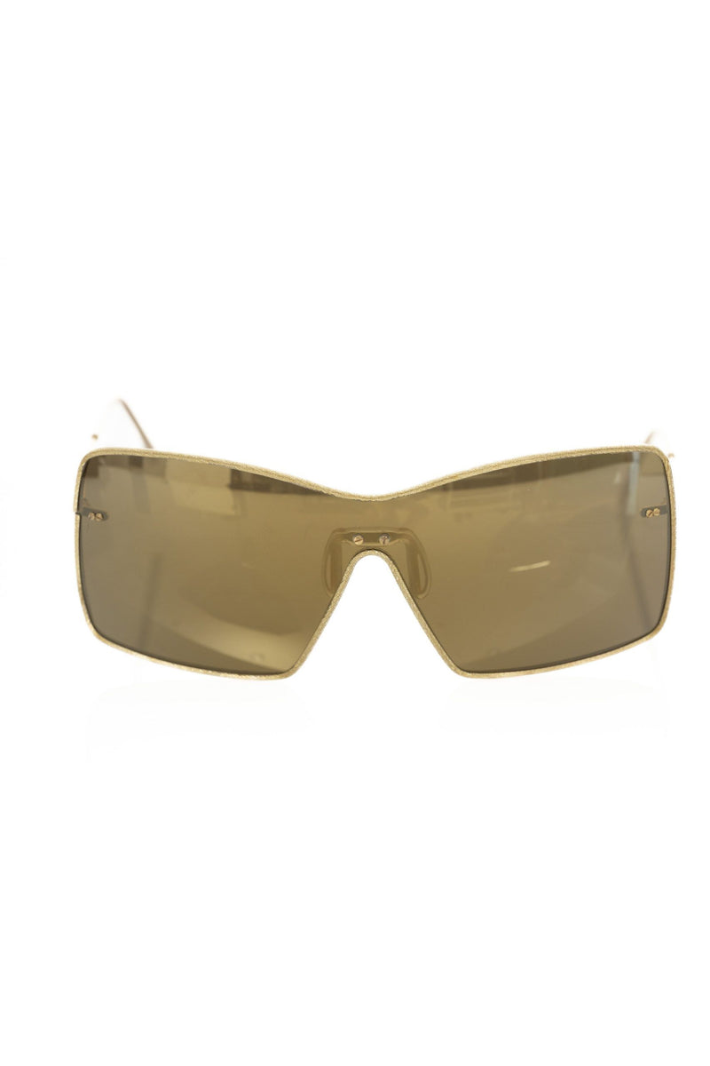 Gold metallic fiber women sunglasses with wide square lenses and brown tinted gradient finish
