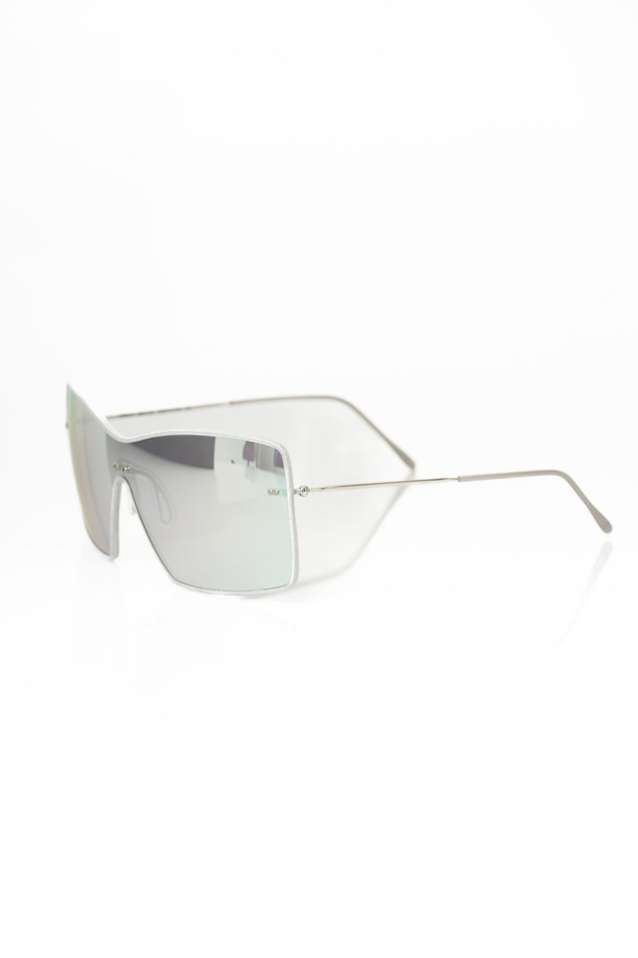 Silver metallic fiber wrap-around shield sunglasses for women