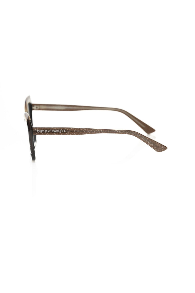 Side view of black sparkly acetate women's eyeglass frame